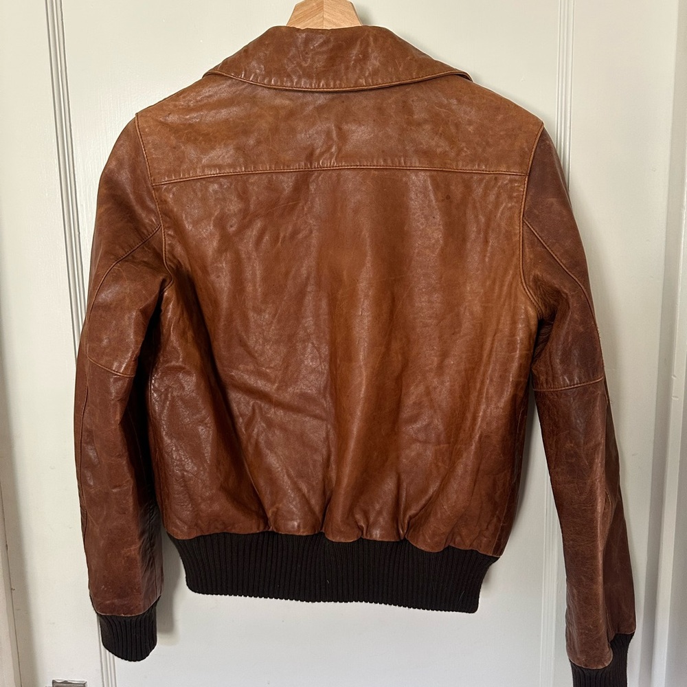 Theory Brown Leather Bomber Jacket - Picture 3 of 4
